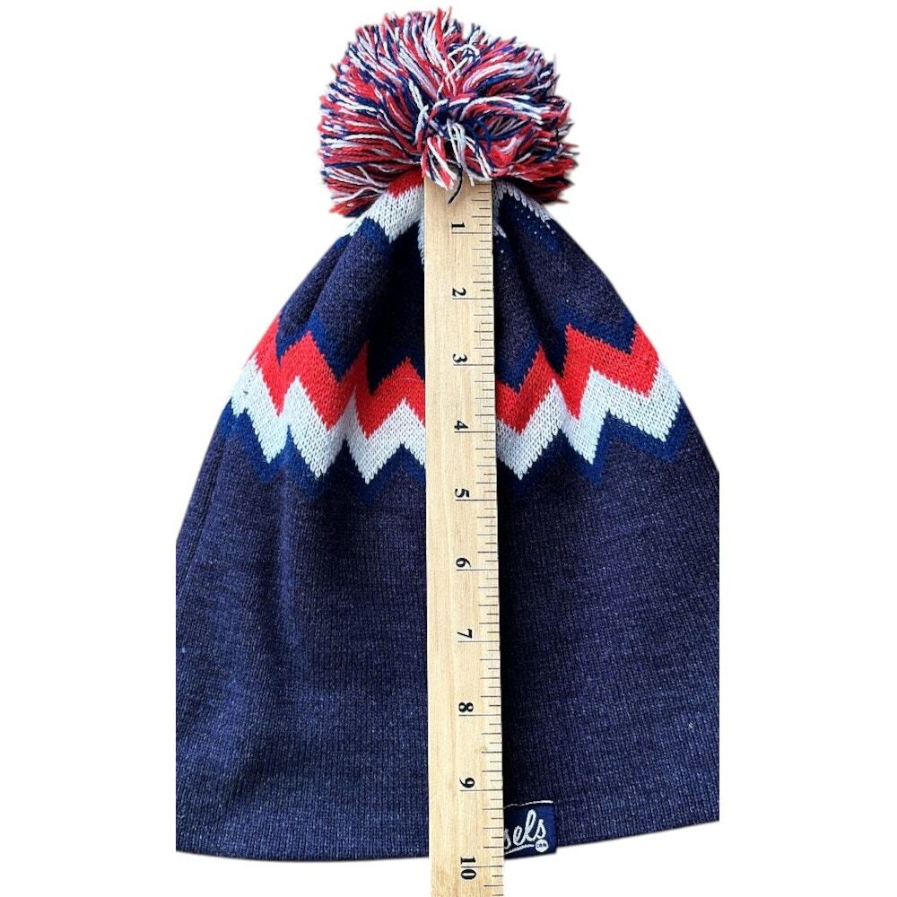 Aksels Hand-Knit Zig-Zag Navy Blue Beanie w/ Tri-Color Pom - Picture 3 of 5